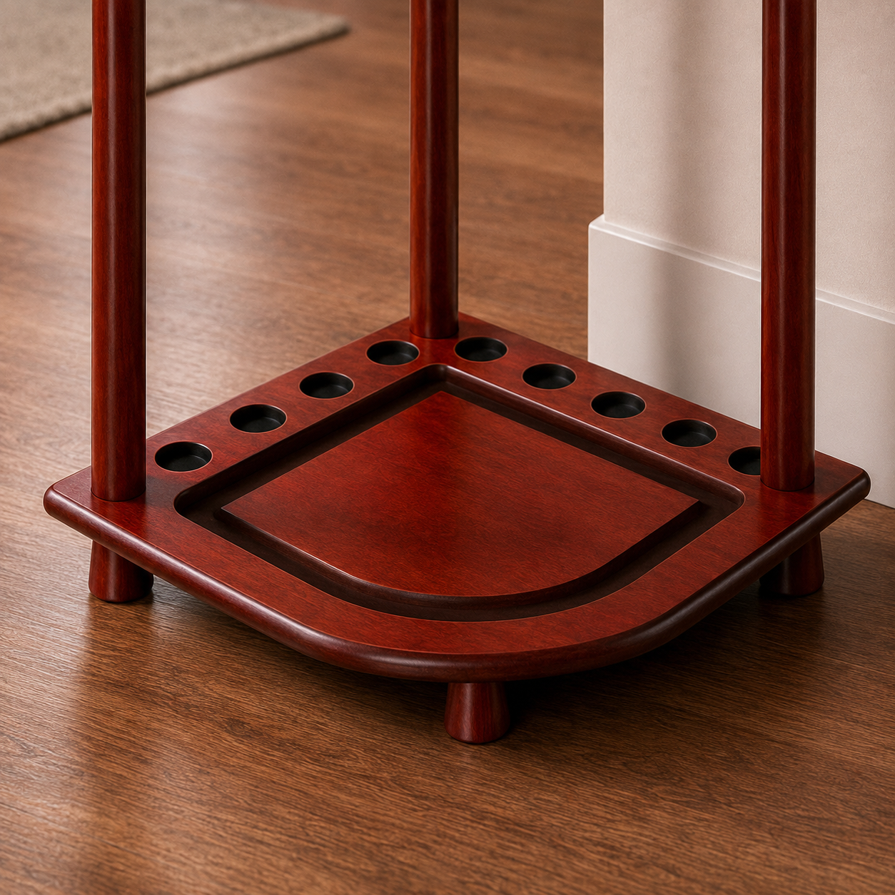 Fan-Shaped Freestanding Wooden Billiard Cue Rack for 8 Pool & Snooker Cues Black/Walnut