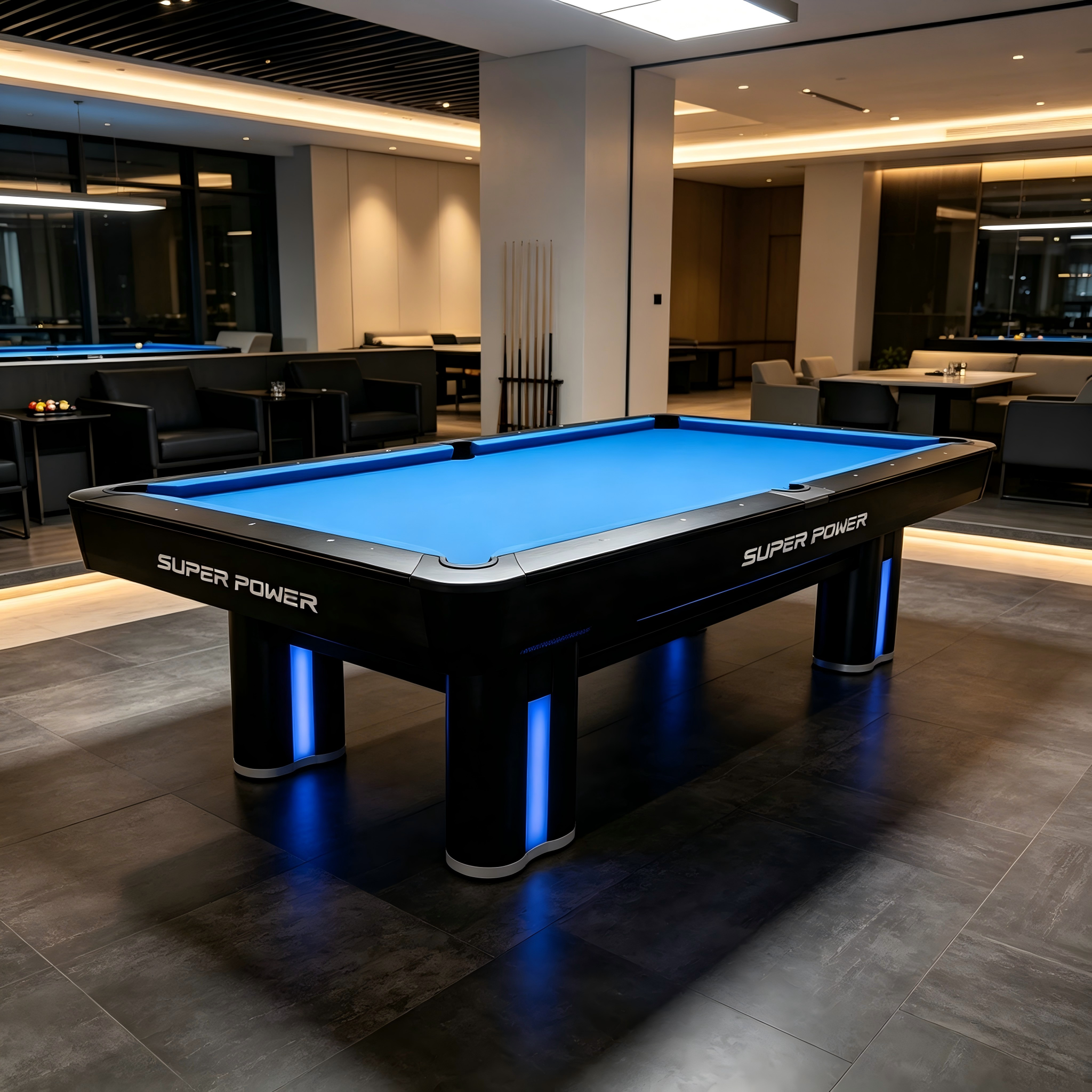 Elite 8FT Slate Pool Table – Premium Black LED Billiard Table with Modern Tournament Design
