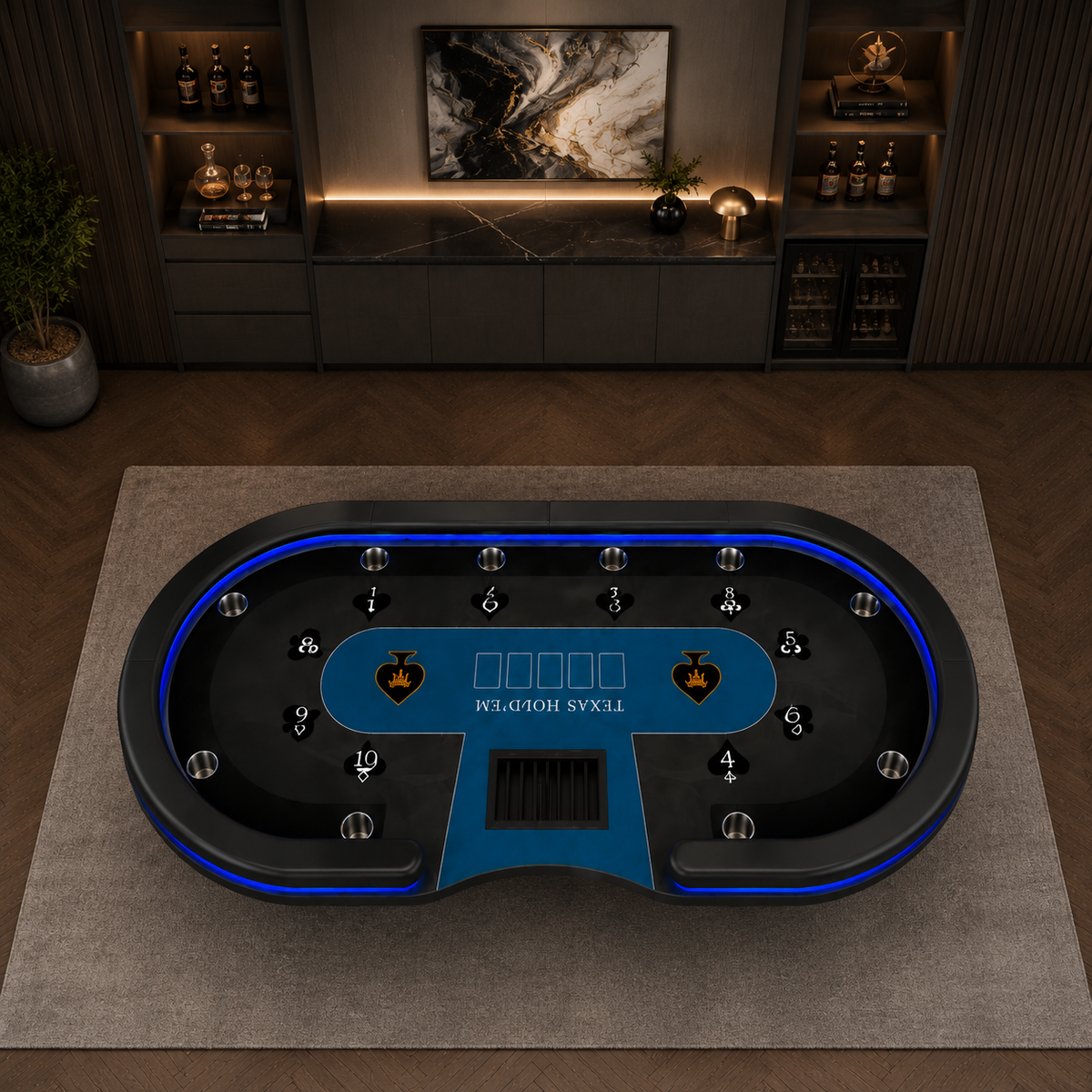 Kooka Living 10-Player LED Poker Table for Home Game Rooms & Clubs