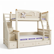 Kooka Living Lumi Kids Windmill Solid Wood Bunk Bed | Cream White Children’s Double Bunk Bed with Storage Drawers, Optional Stair Cabinet & Free Mattresses