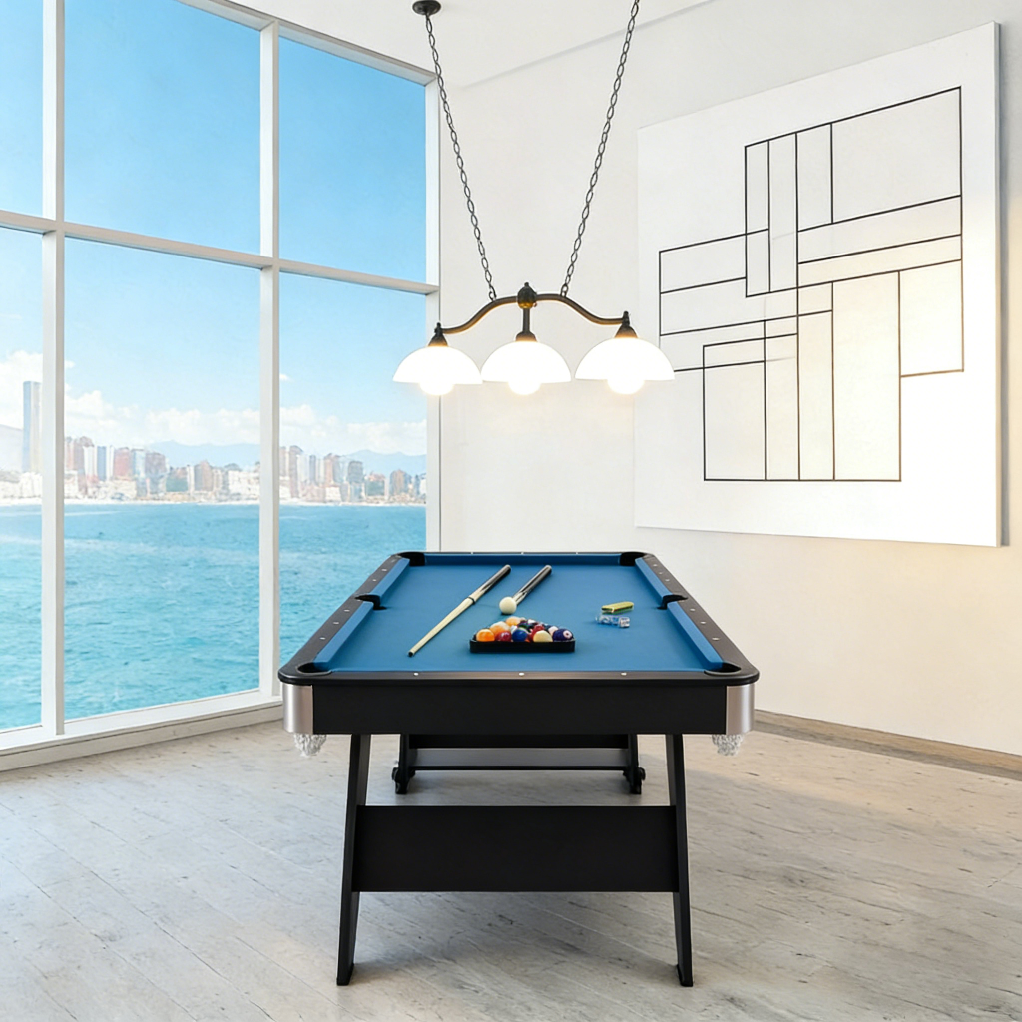 6FT Home Pool Table Foldable Billiard Table Multi Functional Pool Table - Blue Felt