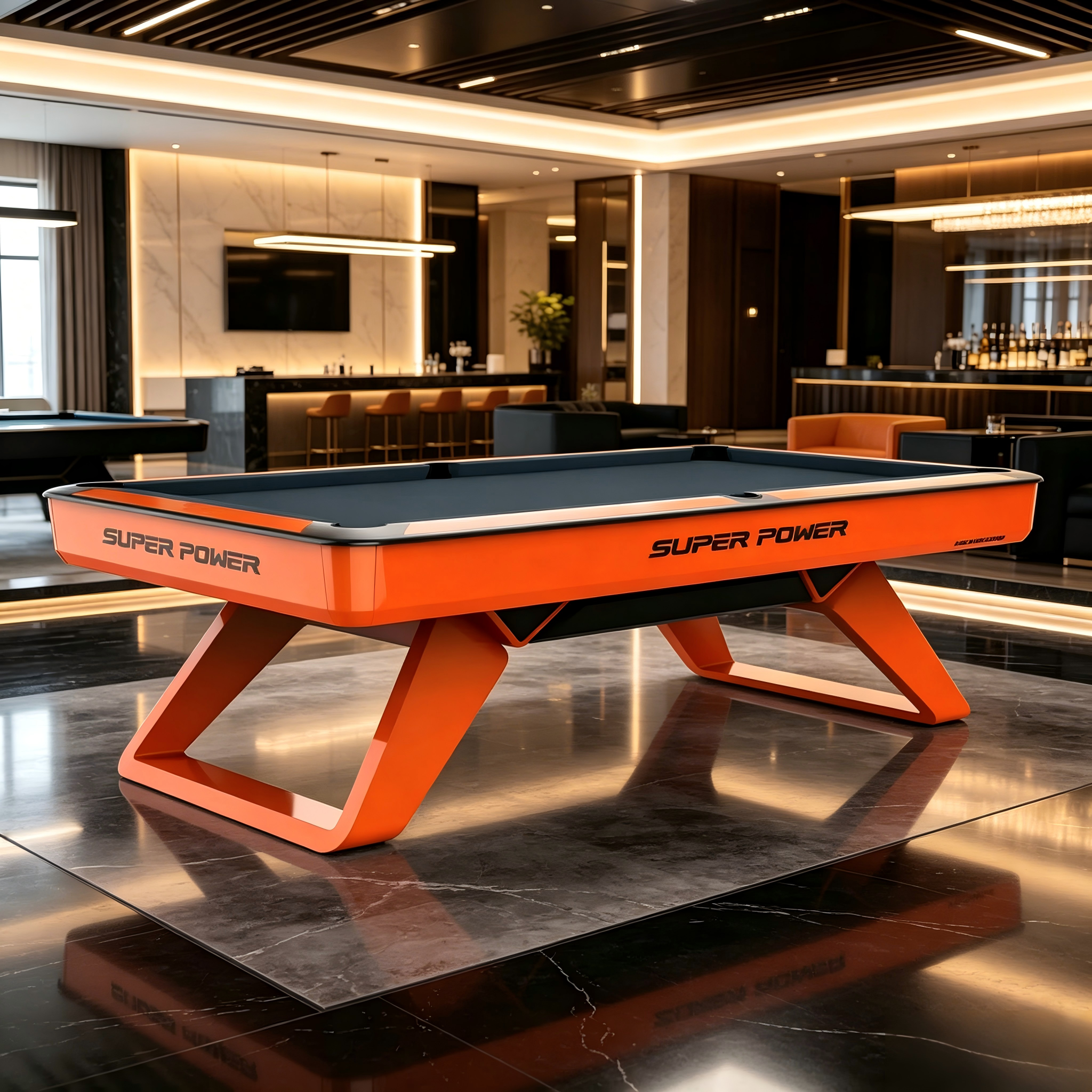 Premium Luxury 8FT Slate Pool Table – Designer Orange Professional Billiard Table with Modern Geometric Frame