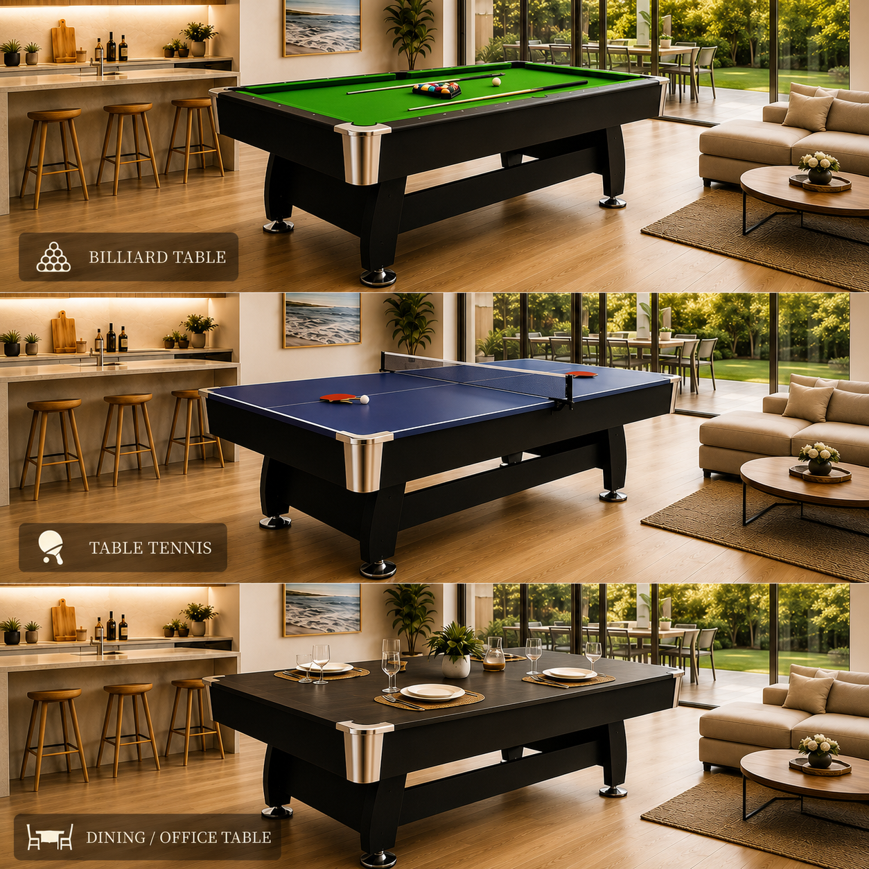 FlexiPlay MDF Pool Table/Billiard Table with Ball Return System – 7FT/8FT