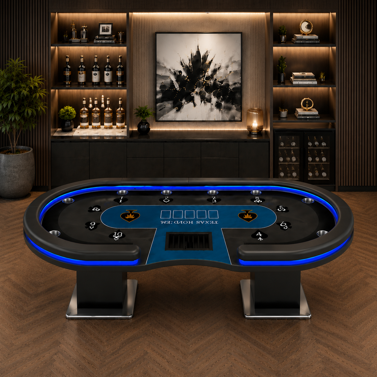Kooka Living 10-Player LED Poker Table for Home Game Rooms & Clubs