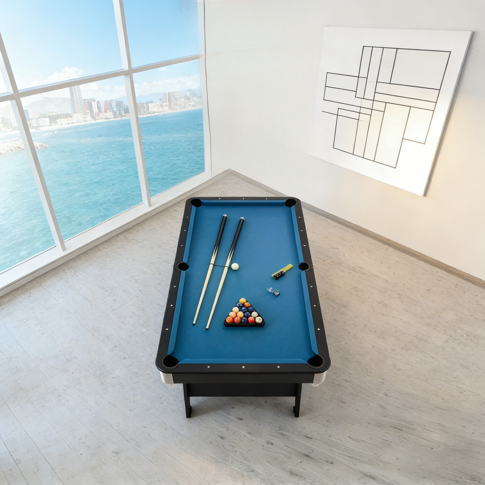6FT Home Pool Table Foldable Billiard Table Multi Functional Pool Table - Blue Felt