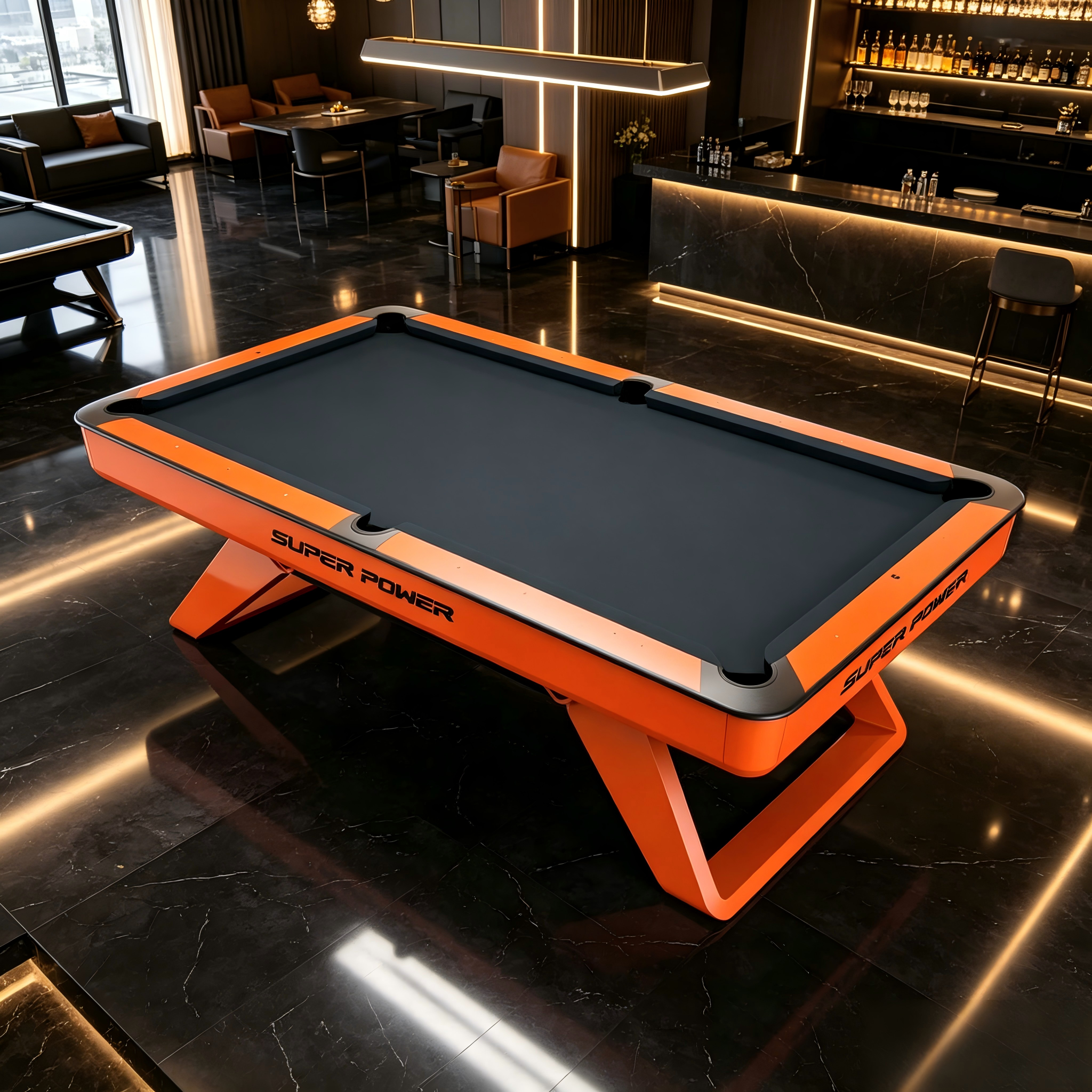 Premium Luxury 8FT Slate Pool Table – Designer Orange Professional Billiard Table with Modern Geometric Frame