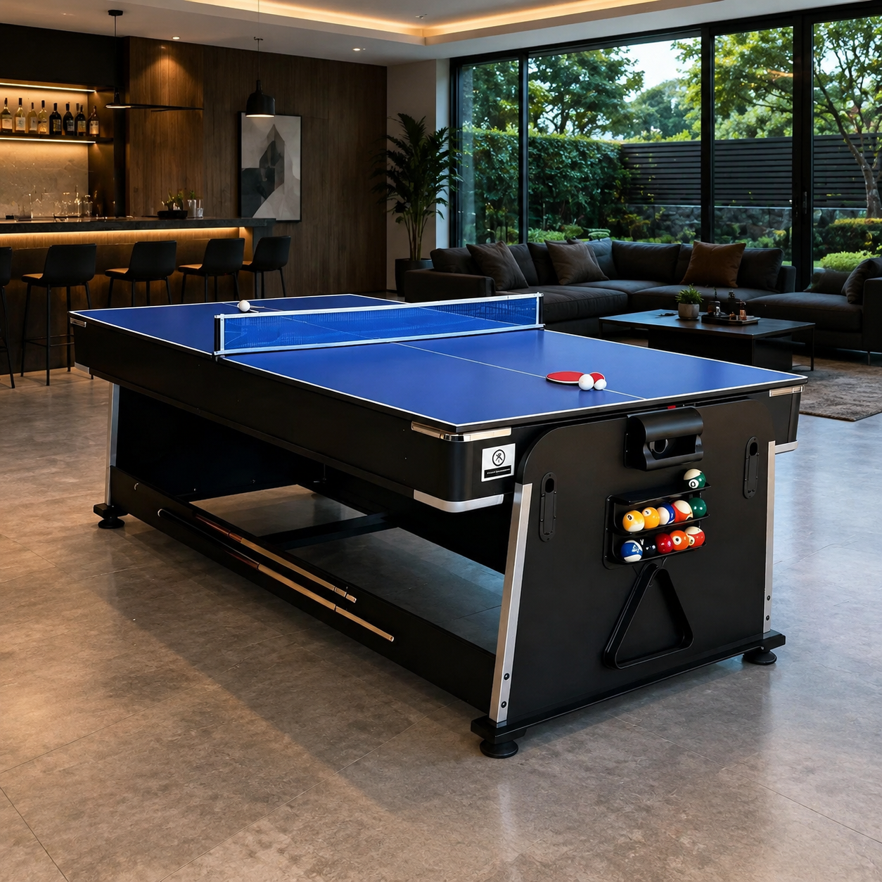 8FT 4-in-1 Multi-Functional Game & Dining Table with Pool, Table Tennis & Air Hockey