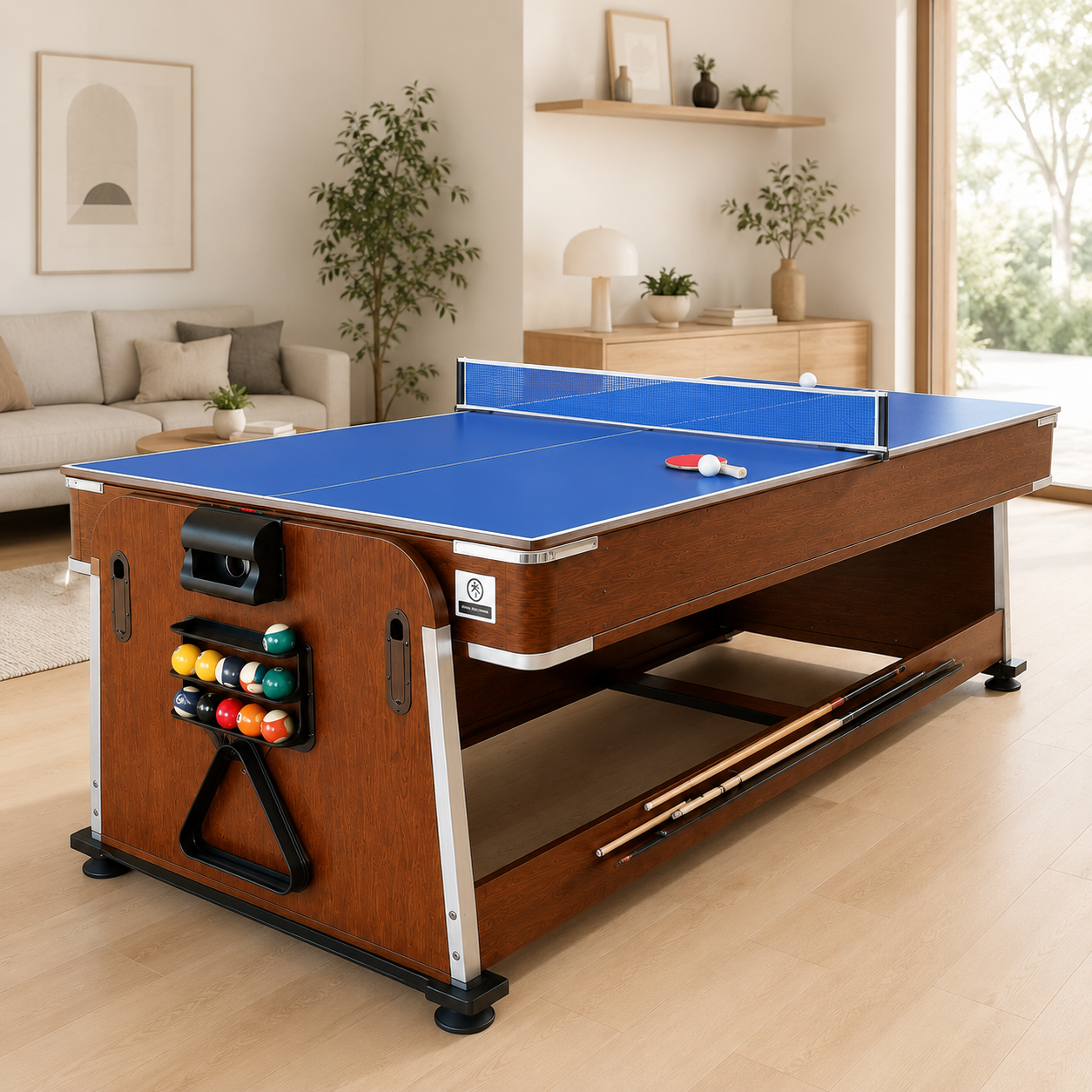 8FT 4-in-1 Multi-Functional Game & Dining Table with Pool, Table Tennis & Air Hockey