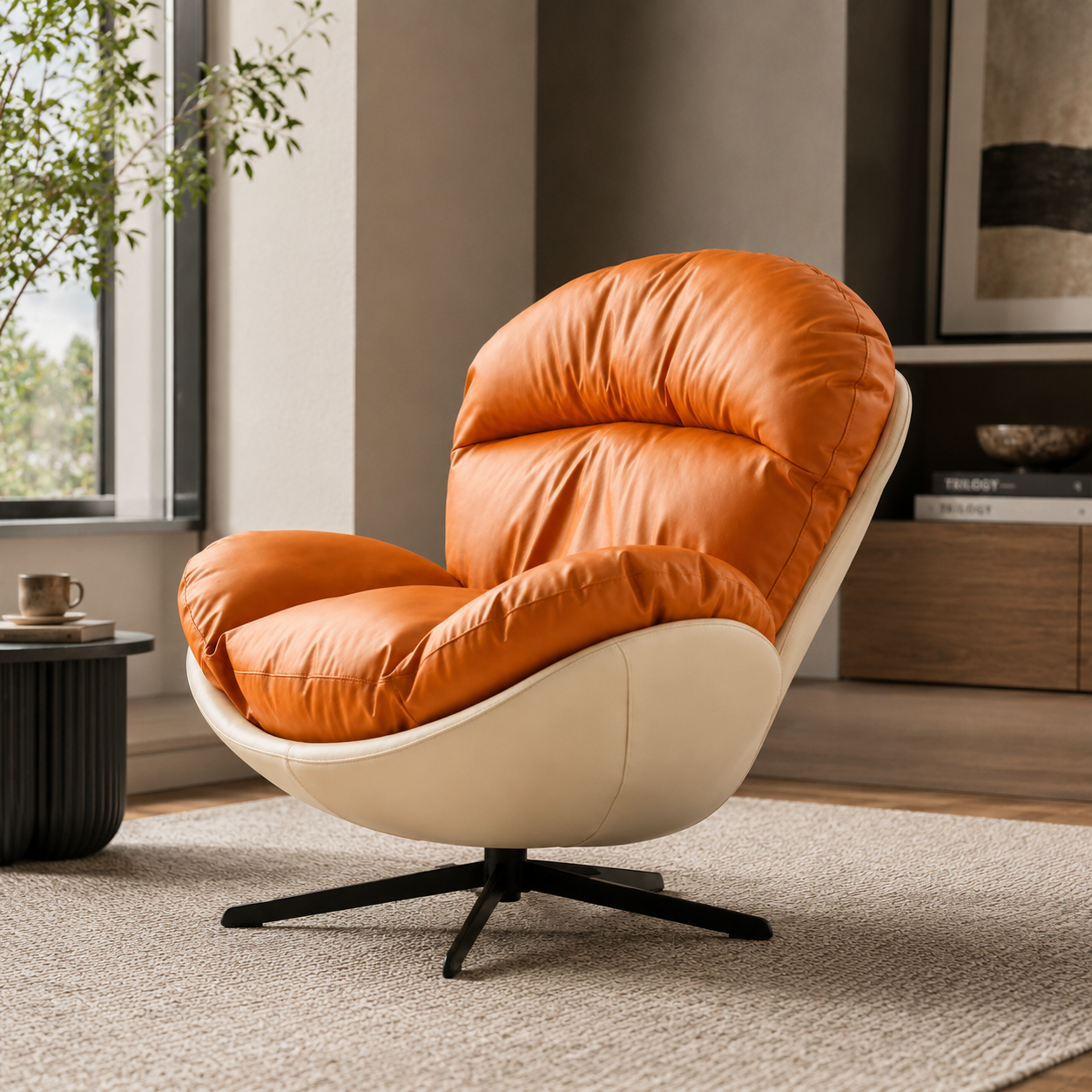 Modern Ergonomic Wingback Swivel Chair | 360° Rotatable Reclining Lounge Chair with PU Leather Upholstery & Plush Cushion Comfort