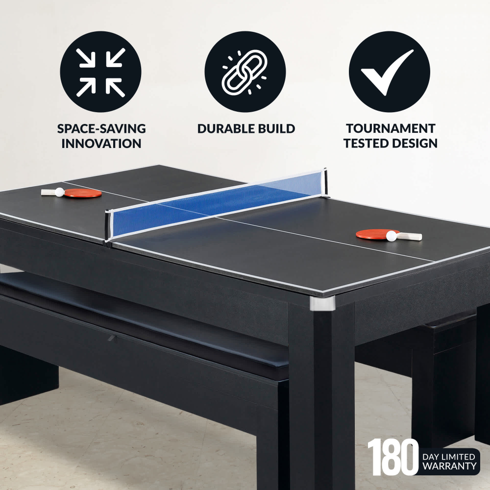 Majestic 3-IN-1 MDF Pool Table 7FT | Dining & Table Tennis Combo with Benches