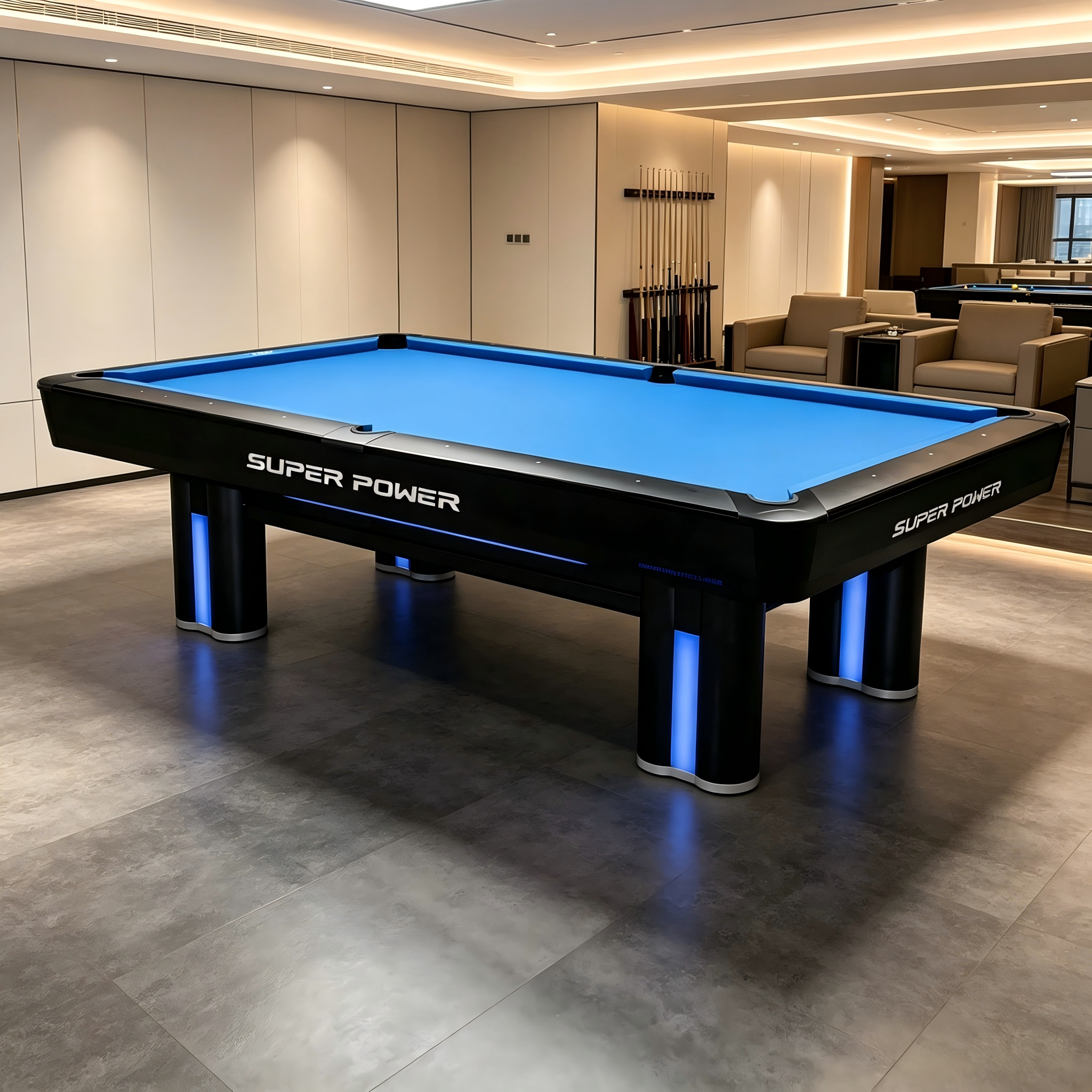 Elite 8FT Slate Pool Table – Premium Black LED Billiard Table with Modern Tournament Design