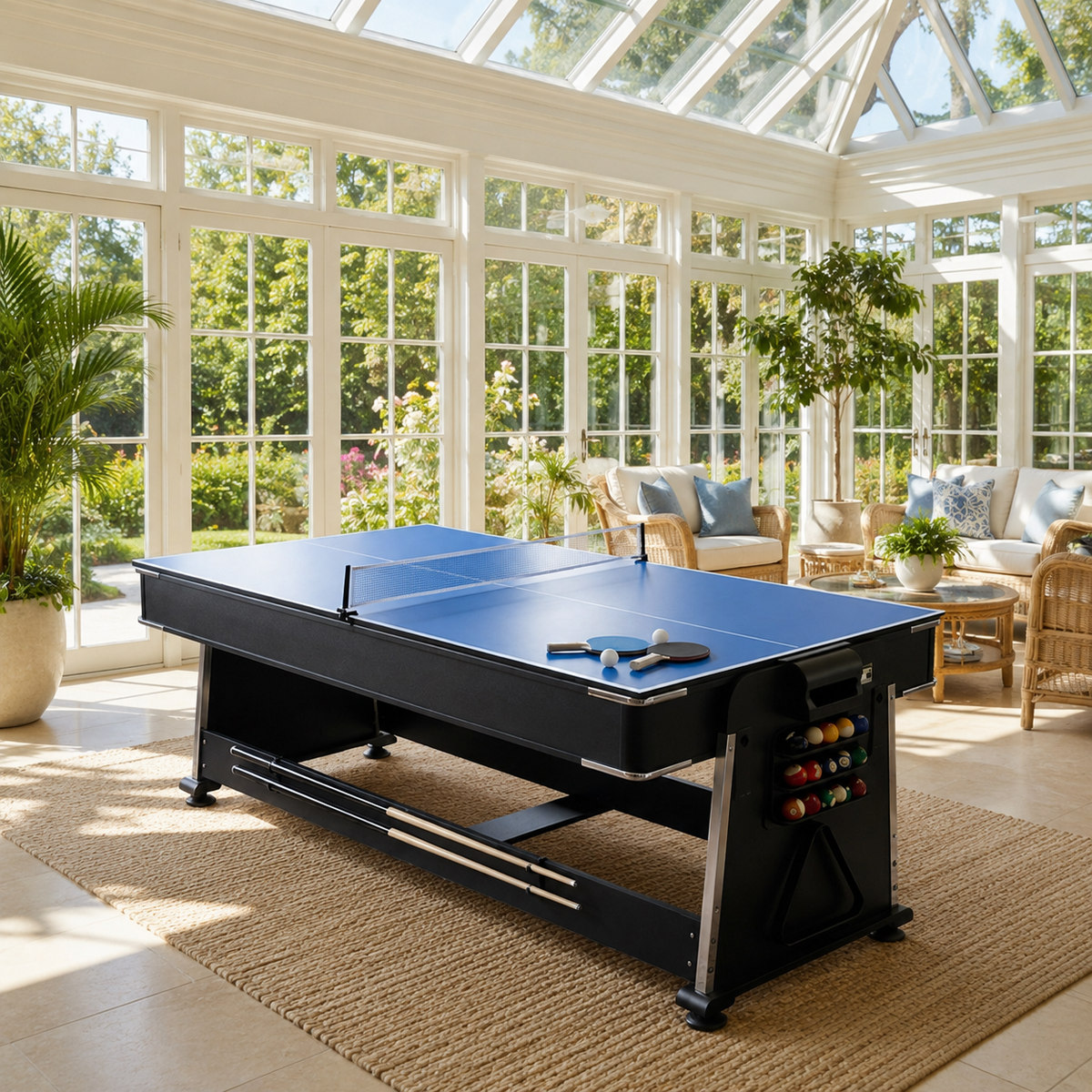 Kooka Living FORMA Master 7FT 4-in-1 Multi-Functional Game & Dining Table with Pool, Table Tennis & Air Hockey
