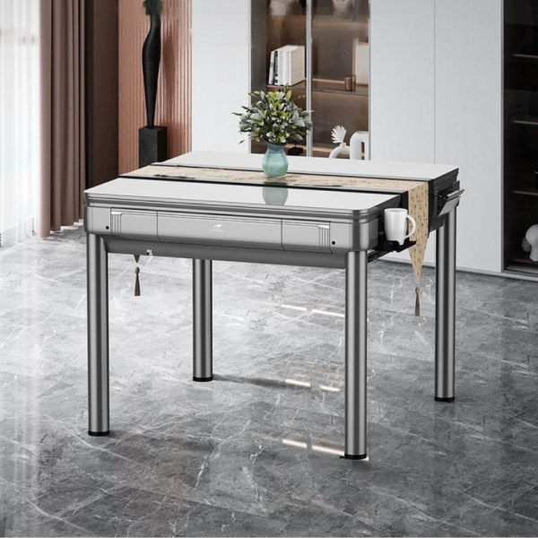 Champagne\Silver Gray Dual-Use Mahjong Table – Silent Operation, Fully Automatic - 2 Sets 144 Tiles