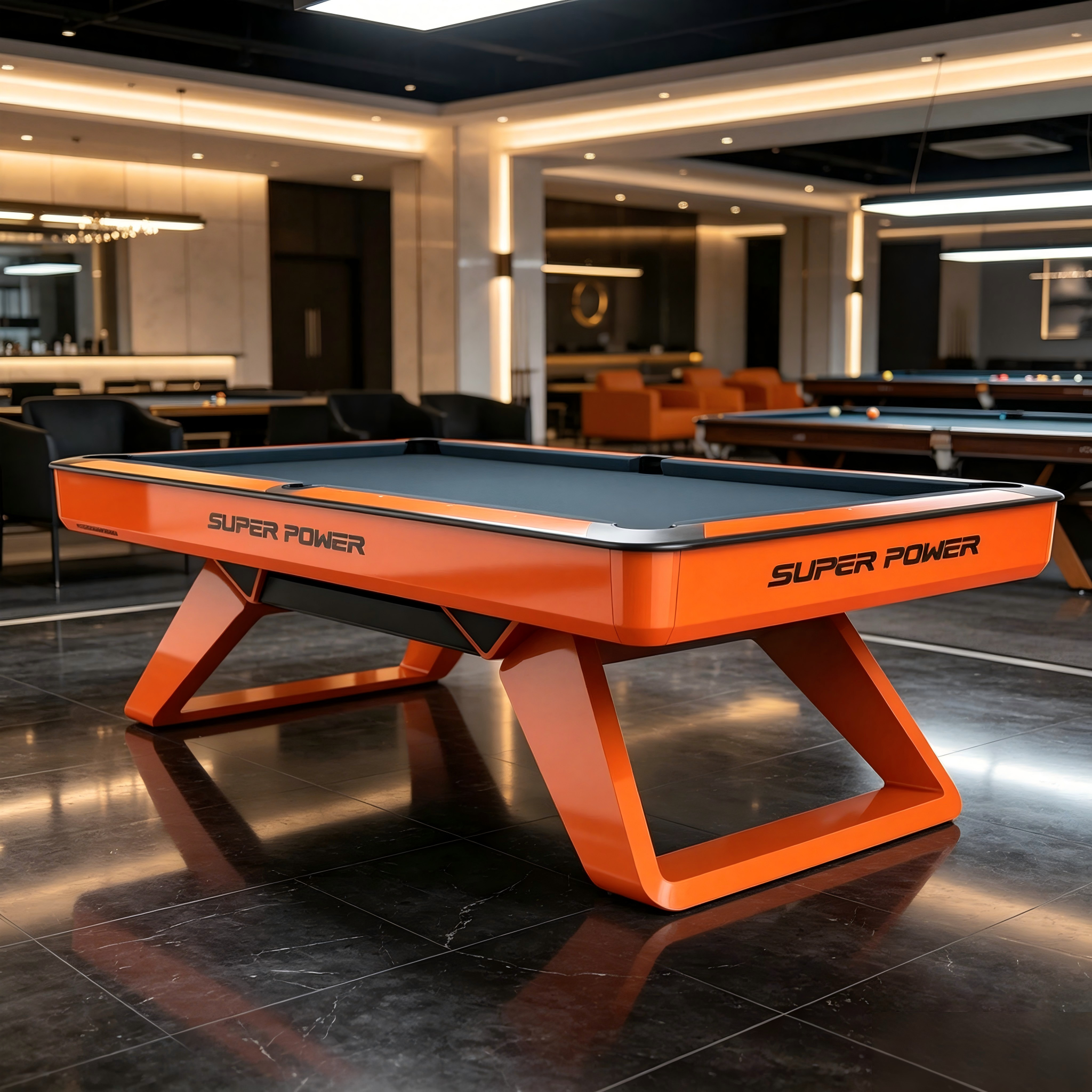 Premium Luxury 8FT Slate Pool Table – Designer Orange Professional Billiard Table with Modern Geometric Frame
