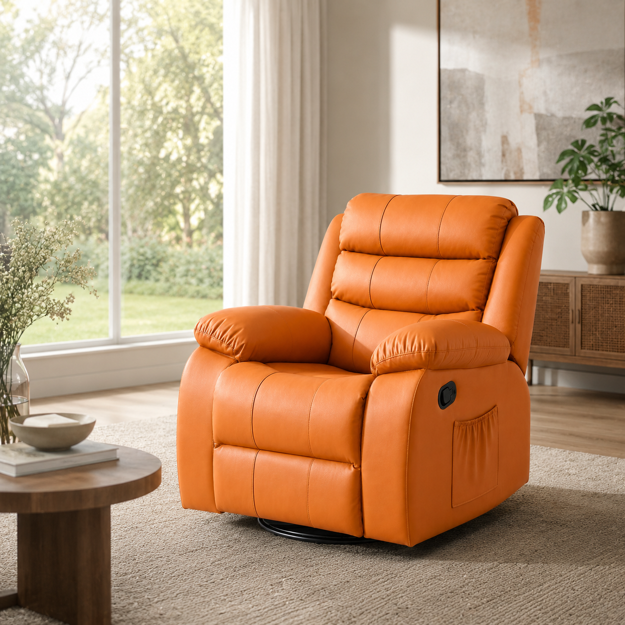 Multifunction Swivel Lounge Chair | Reclining Lazy Sofa Chair with Rocking Function, Ergonomic High Back Support & PU Leather Upholstery
