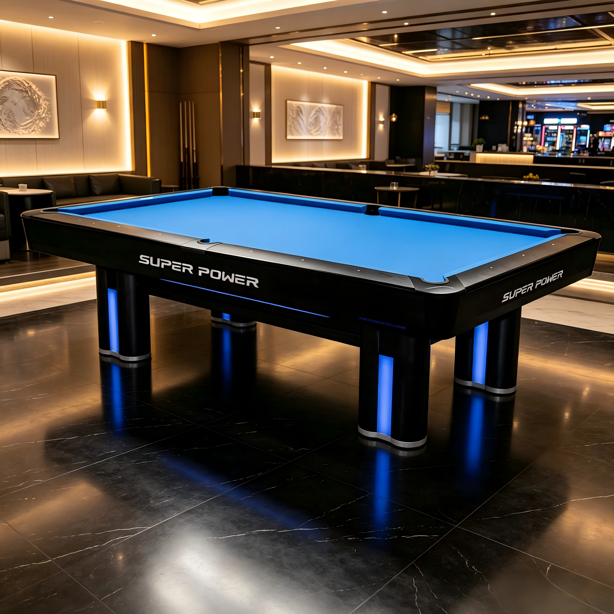 Elite 8FT Slate Pool Table – Premium Black LED Billiard Table with Modern Tournament Design