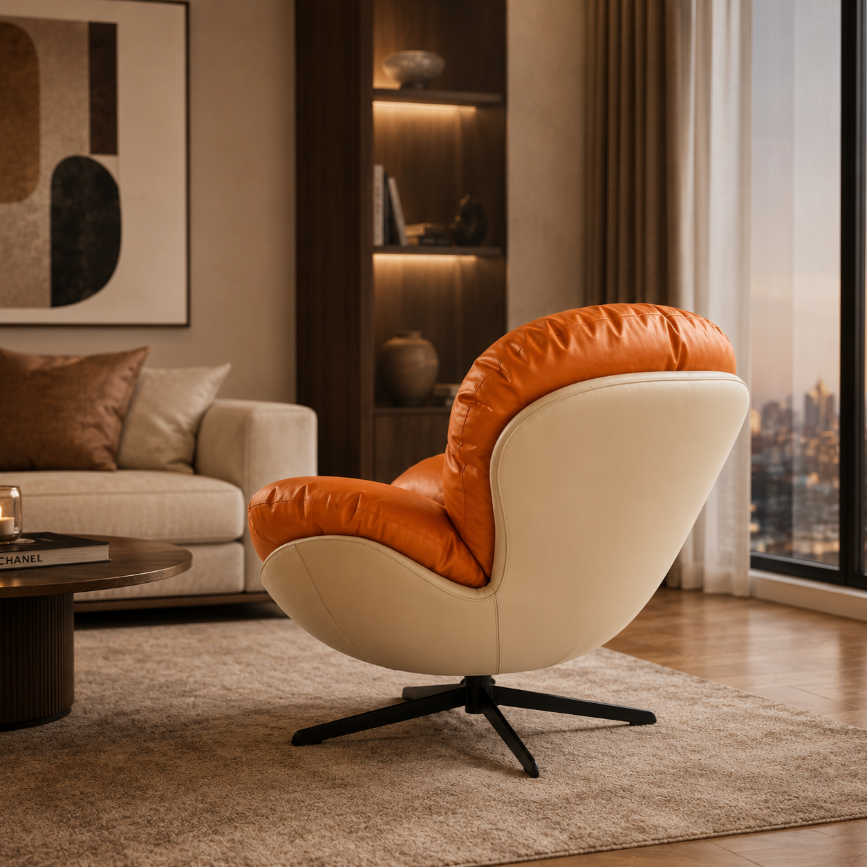 Modern Ergonomic Wingback Swivel Chair | 360° Rotatable Reclining Lounge Chair with PU Leather Upholstery & Plush Cushion Comfort