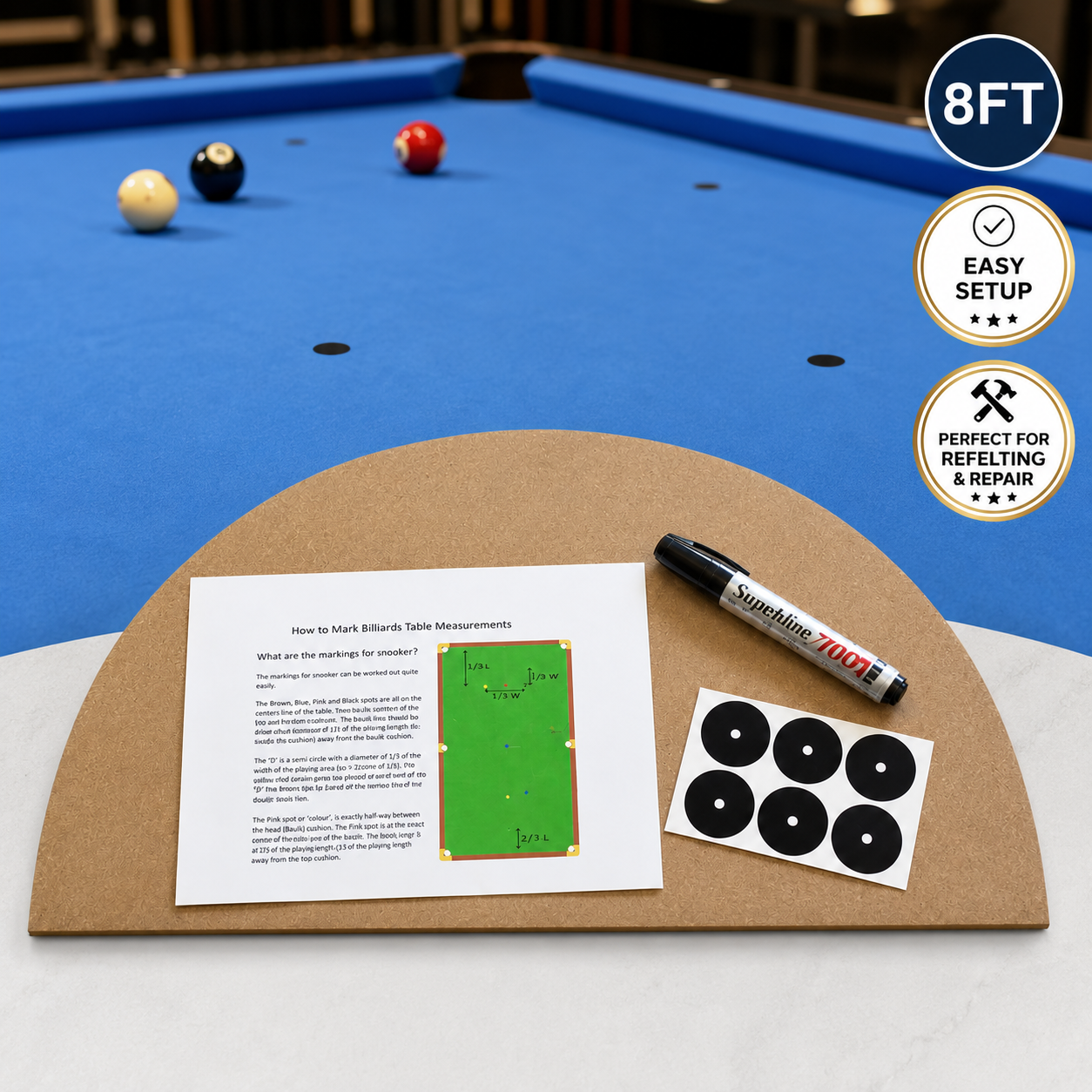 Pool Table Marking Kit for 7FT & 8FT Billiard and Snooker Tables