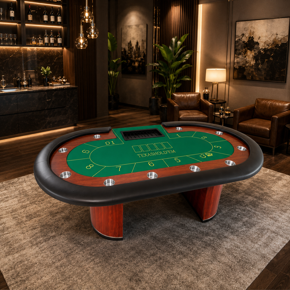Kooka Living Premium Blackjack Texas Poker Table – Solid Wood Frame, 10-Player