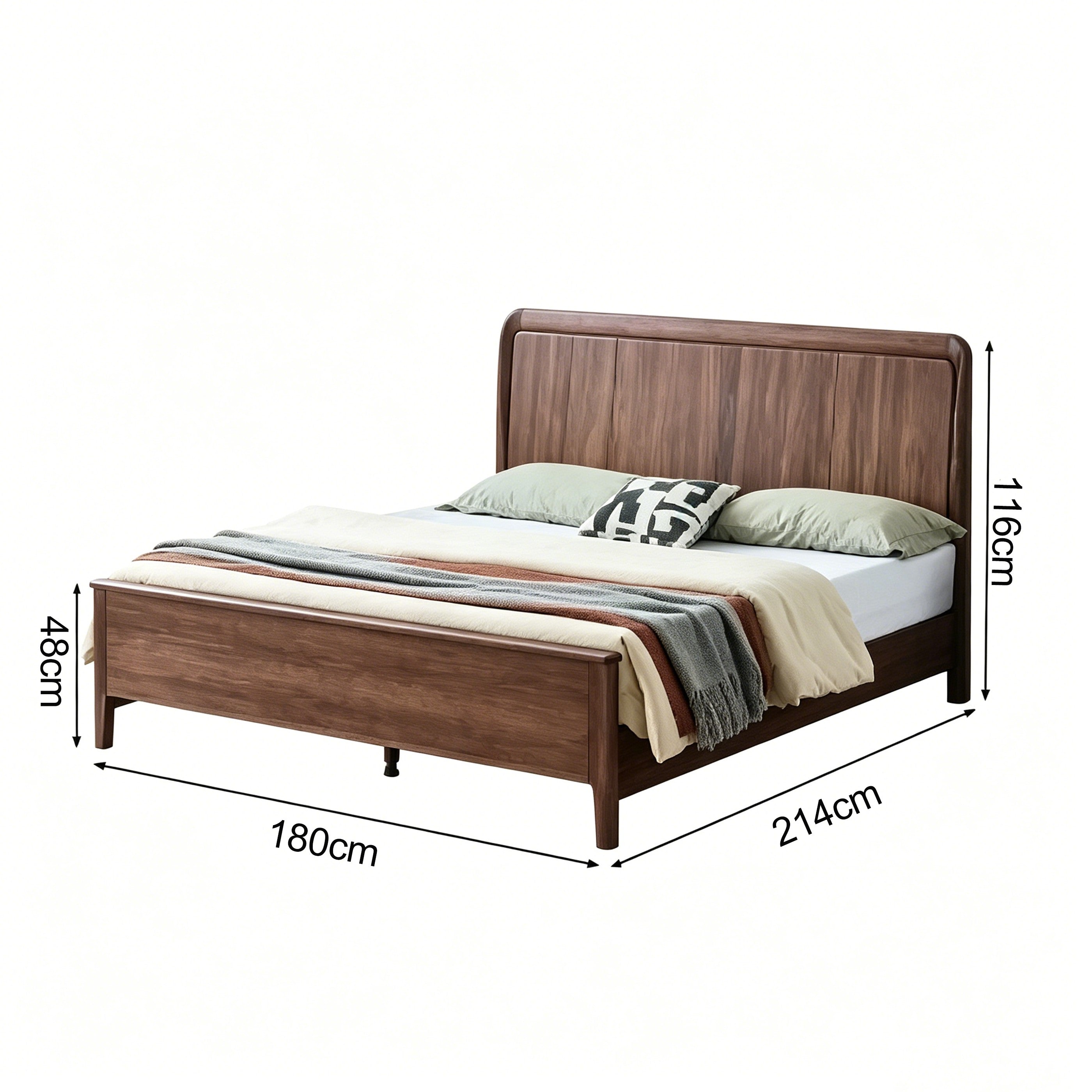 Solid Wood Queen Bed Frame – Modern Walnut Platform Bed with Tall Headboard for Contemporary Bedrooms