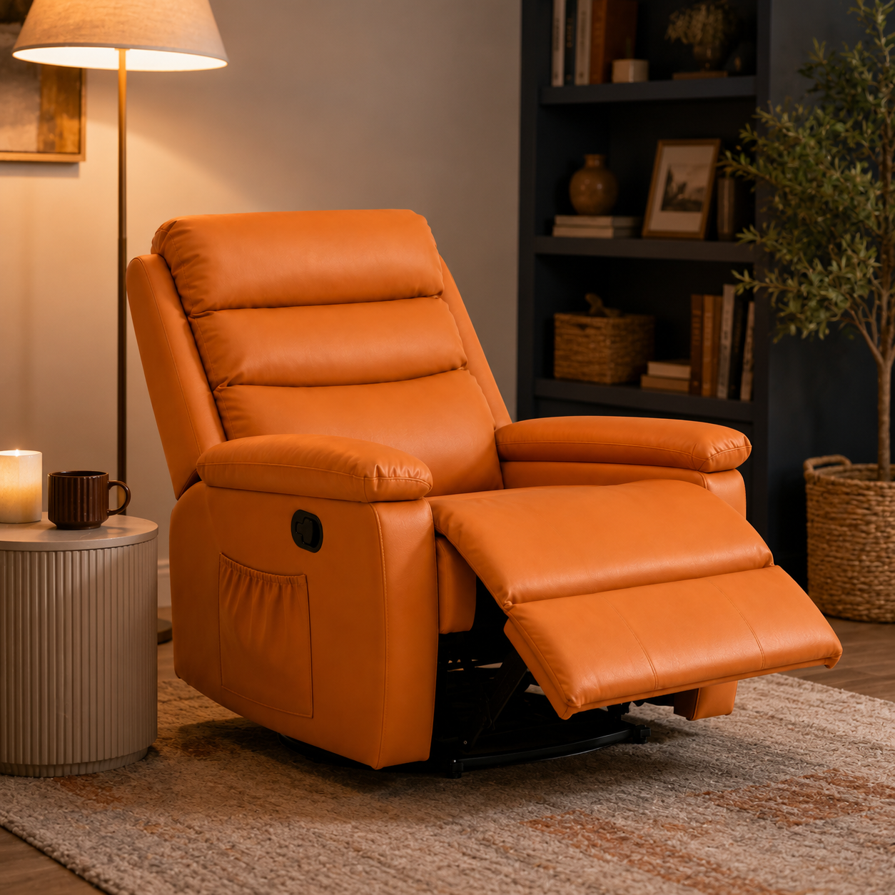 Multifunction Swivel Lounge Chair | Reclining Lazy Sofa Chair with Rocking Function, Ergonomic High Back Support & PU Leather Upholstery
