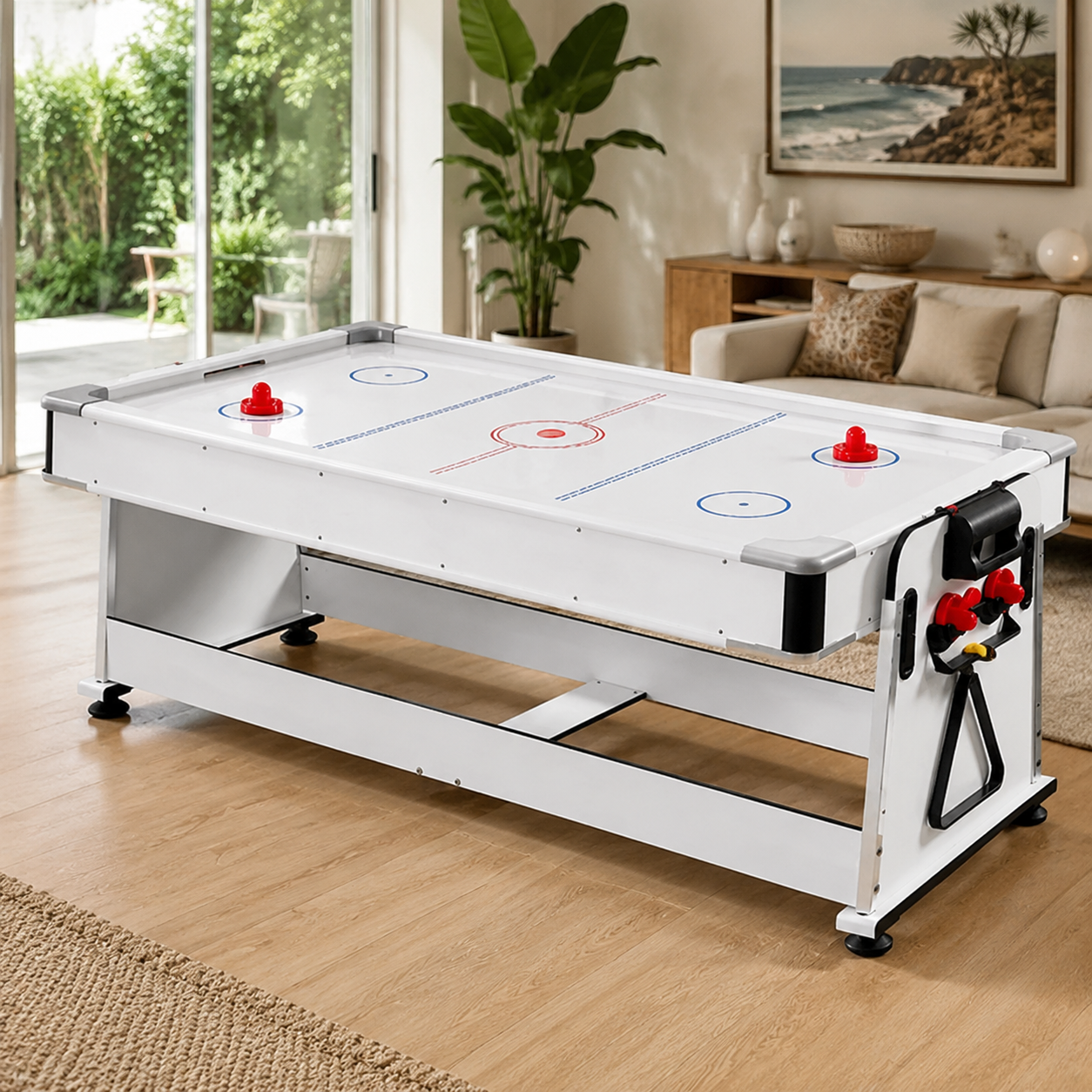 8FT 4-in-1 Multi-Functional Game & Dining Table with Pool, Table Tennis & Air Hockey