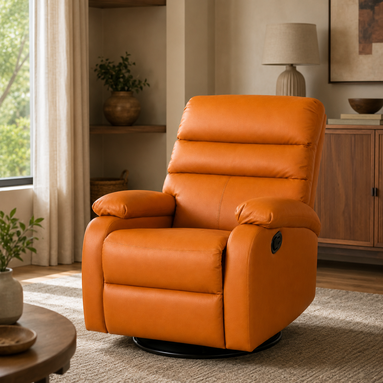 Convertible Lazy Sofa Chair | Reclining Swivel Lounge Chair with Rocking Function, Extendable Footrest & PU Leather Upholstery