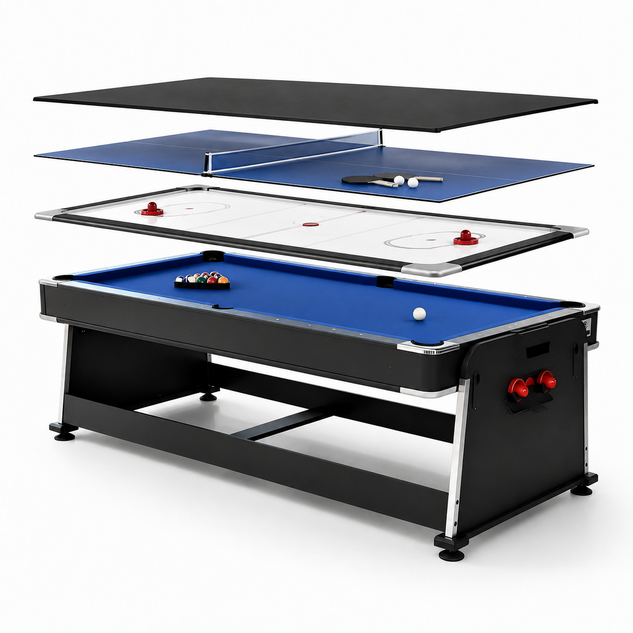 8FT 4-in-1 Multi-Functional Game & Dining Table with Pool, Table Tennis & Air Hockey