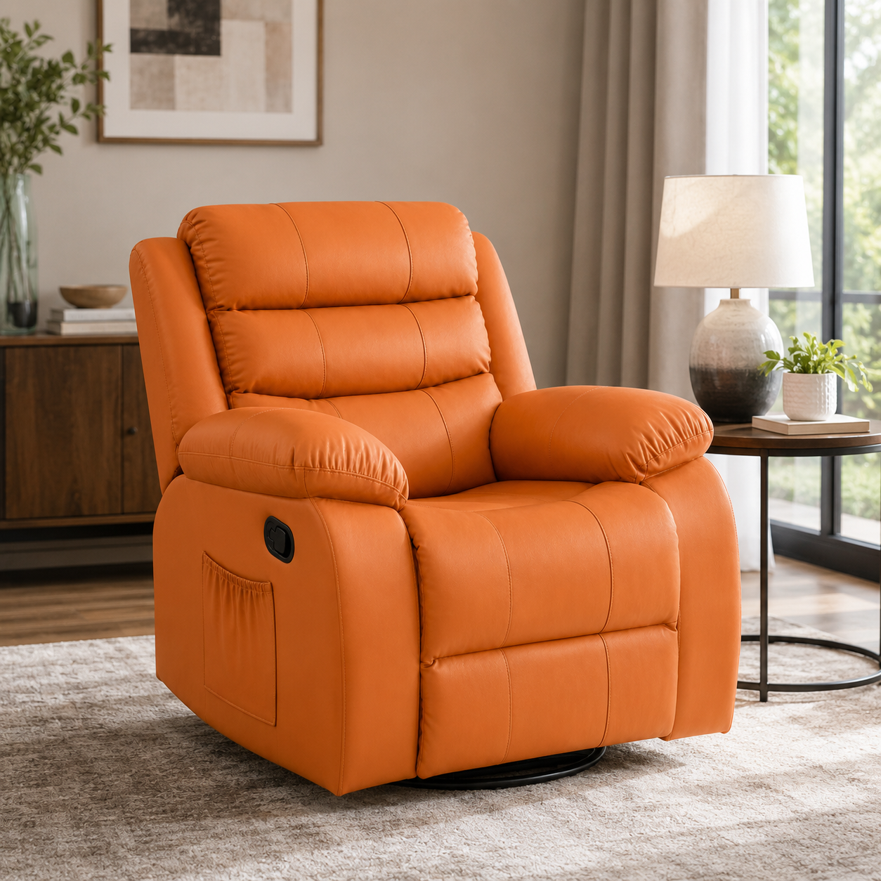 Multifunction Swivel Lounge Chair | Reclining Lazy Sofa Chair with Rocking Function, Ergonomic High Back Support & PU Leather Upholstery