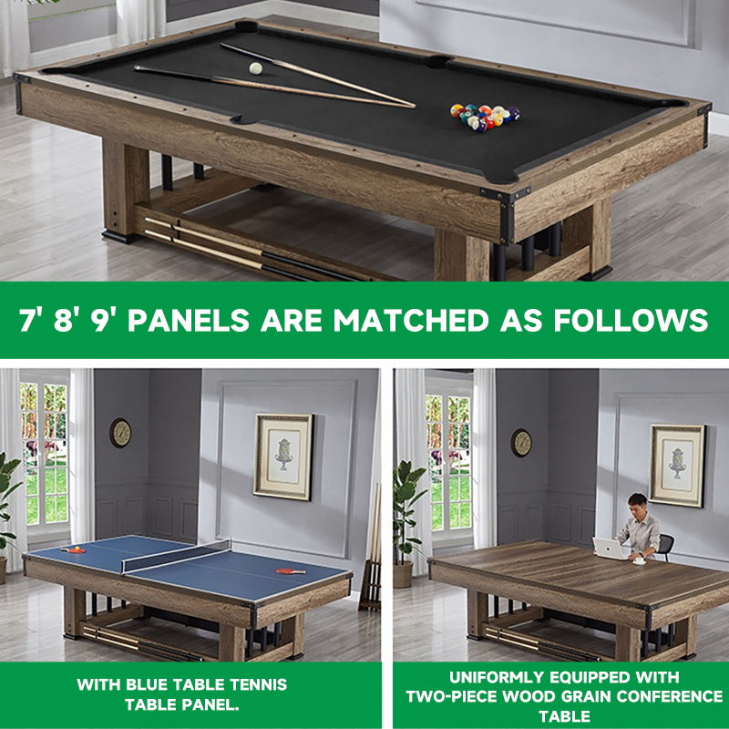 Udyr 7FT/8FT 3-IN-1 Multi-Functional Table/Pool Table/Table Tennis Table/Dining Table – Black/Blue Felt