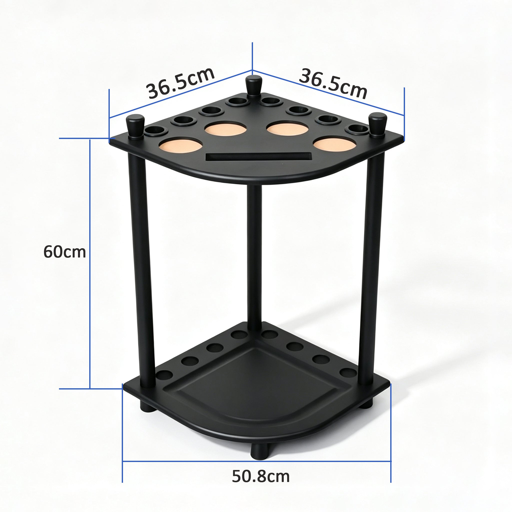 Fan-Shaped Freestanding Wooden Billiard Cue Rack for 8 Pool & Snooker Cues Black/Walnut