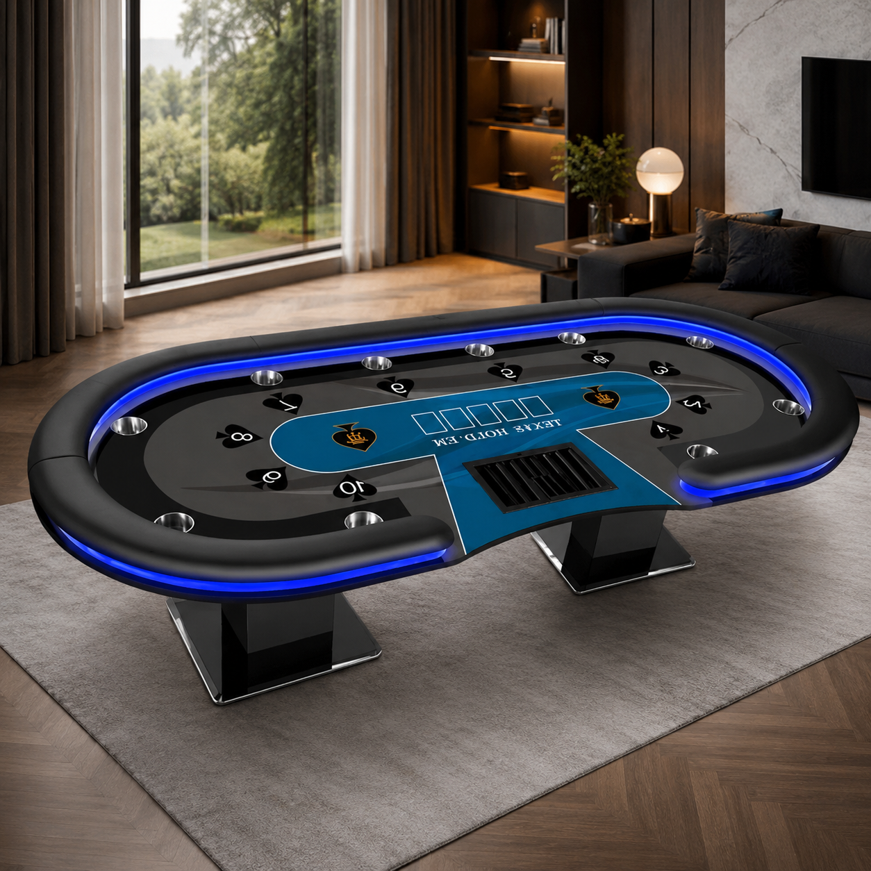 10-Player LED Poker Table for Home Game Rooms & Clubs