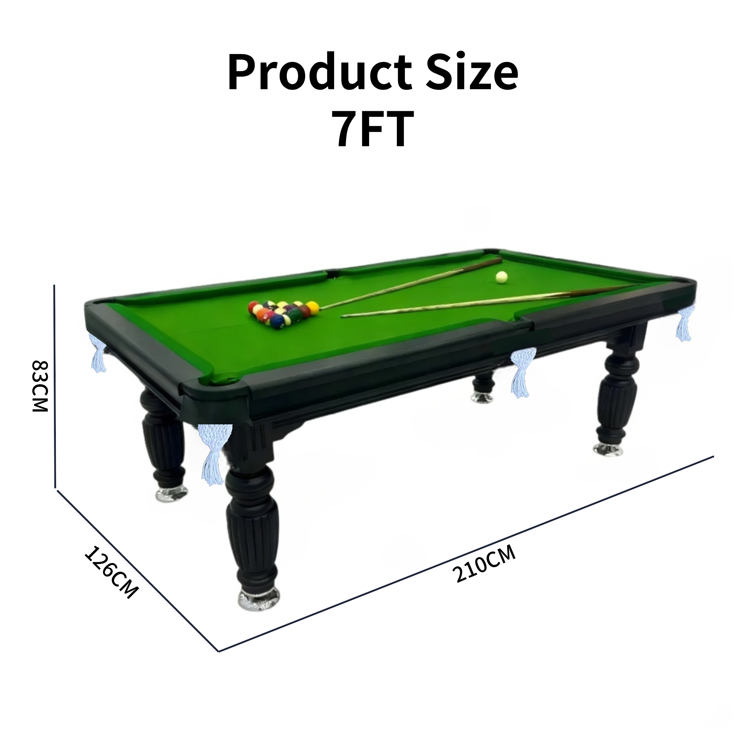 8FT New Slate Billiard Table / Pool Table – Black Frame- Black Billiards net port