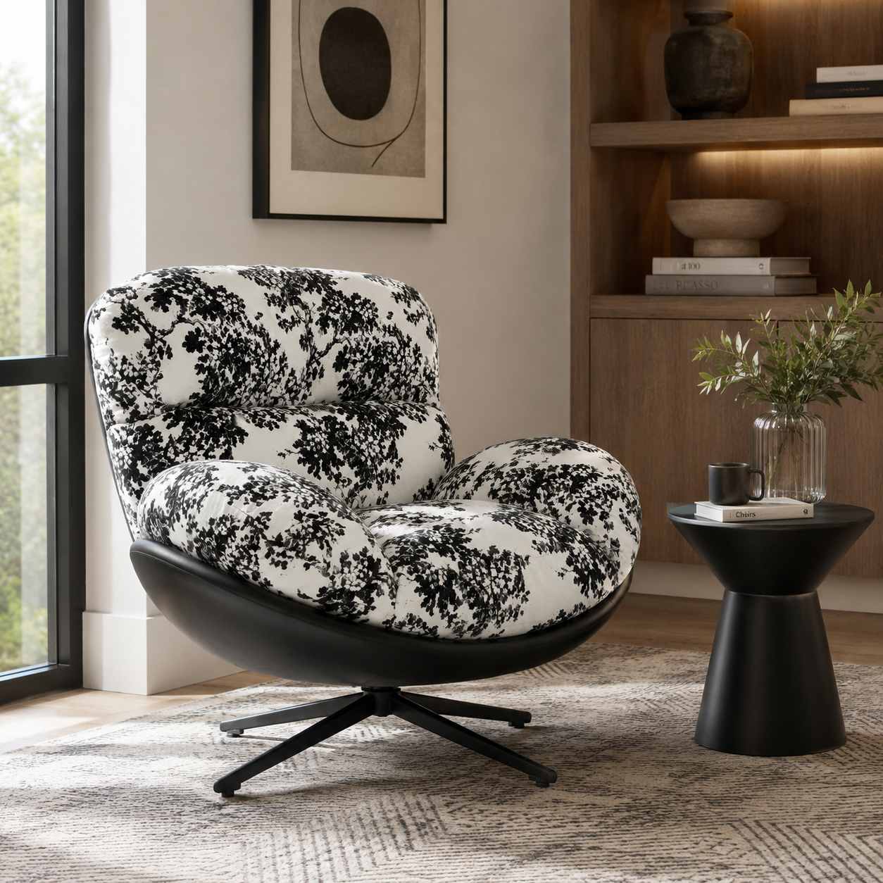 Modern Ergonomic Wingback Swivel Chair | 360° Rotatable Reclining Lounge Chair with PU Leather Upholstery & Plush Cushion Comfort