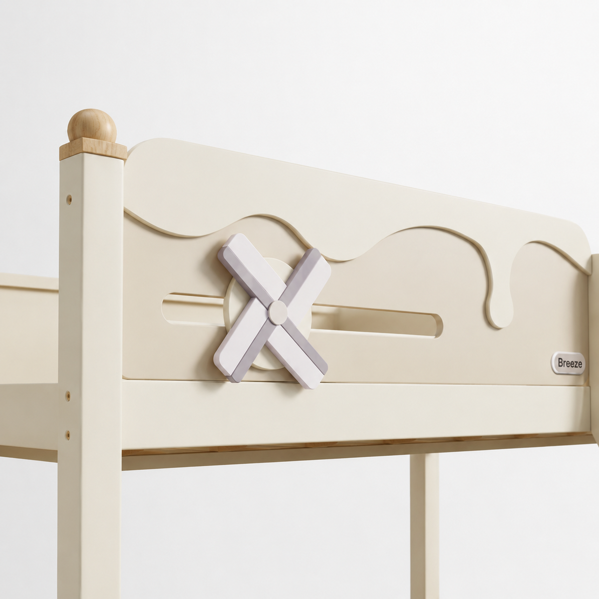 Kooka Living Lumi Kids Windmill Solid Wood Bunk Bed | Cream White Children’s Double Bunk Bed with Storage Drawers, Optional Stair Cabinet & Free Mattresses
