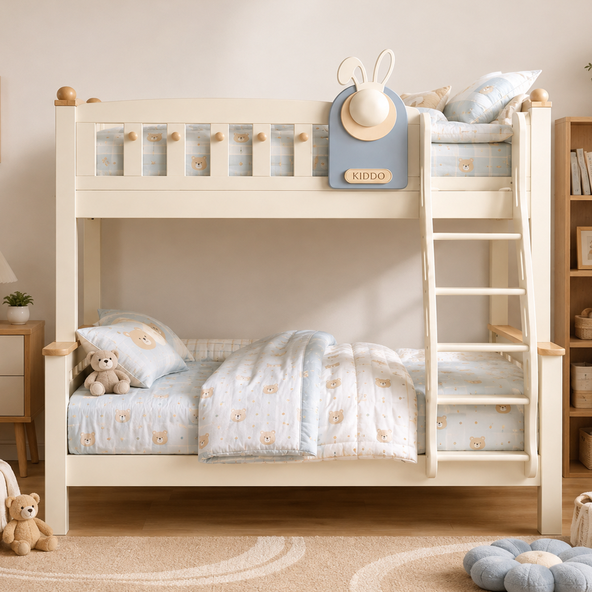 Kooka Living Lumi Kids Bunny Dream Rabbit Bunk Bed | Solid Wood Kids Bed with Storage Drawers, Optional Stair Cabinet & Complimentary Mattress