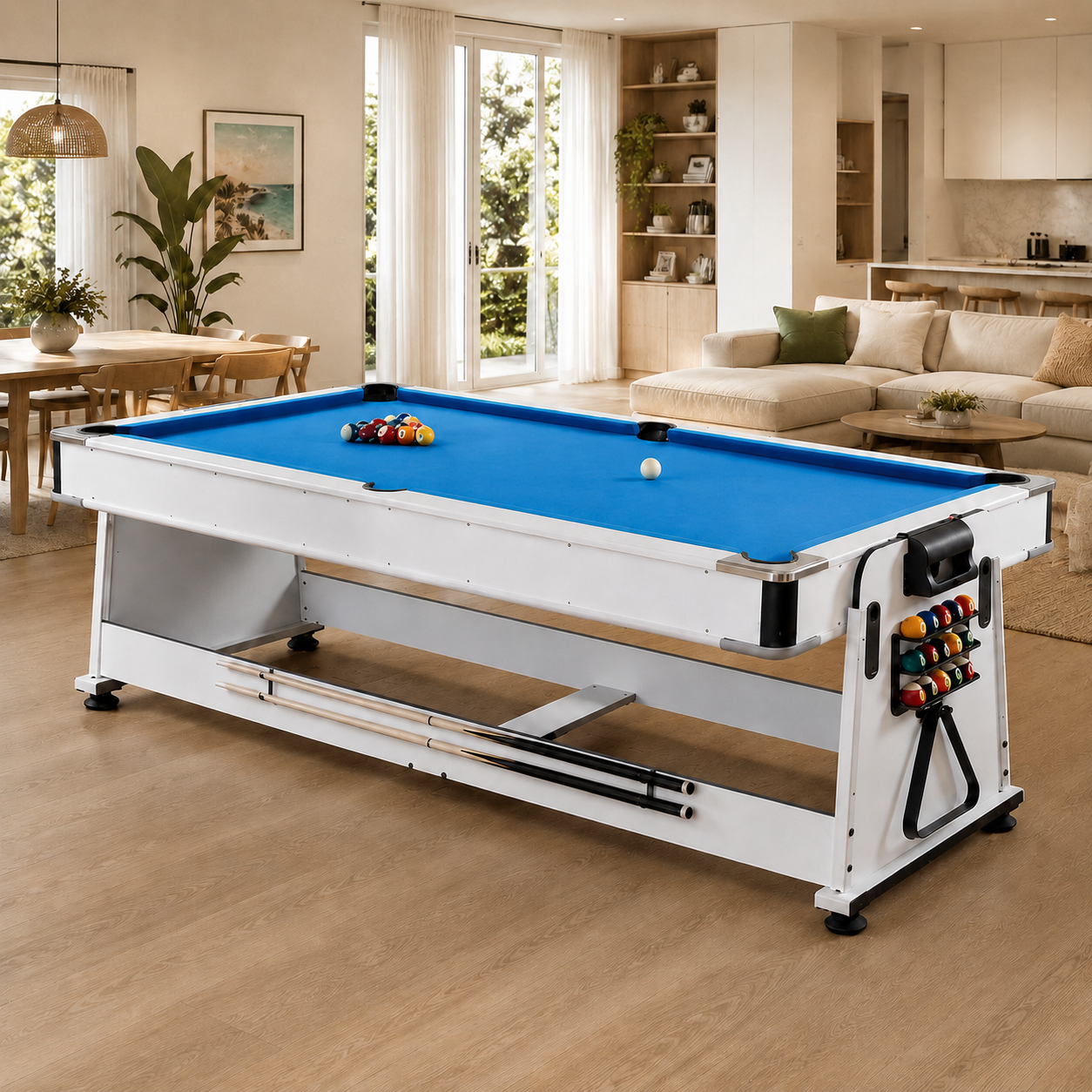8FT 4-in-1 Multi-Functional Game & Dining Table with Pool, Table Tennis & Air Hockey