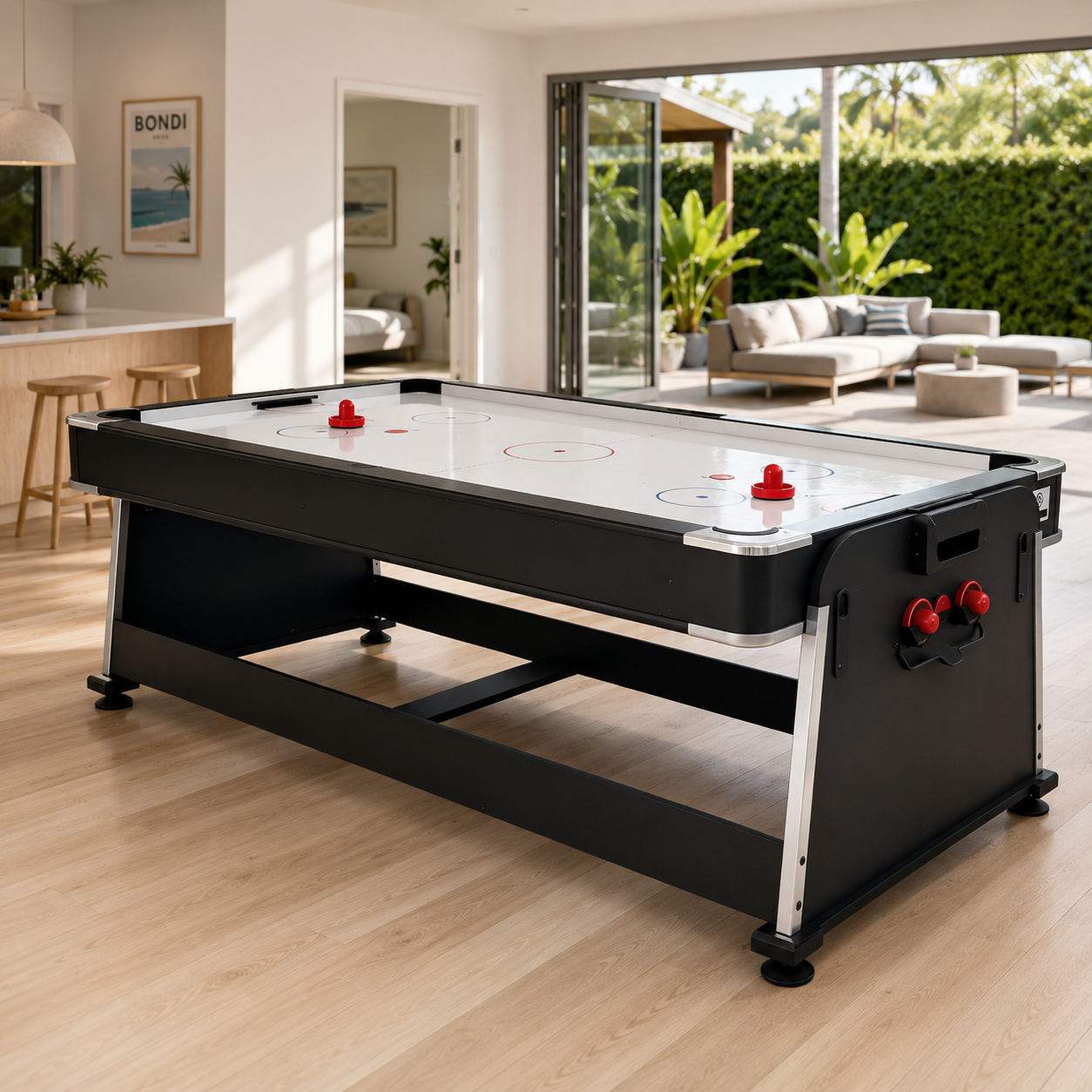 8FT 4-in-1 Multi-Functional Game & Dining Table with Pool, Table Tennis & Air Hockey