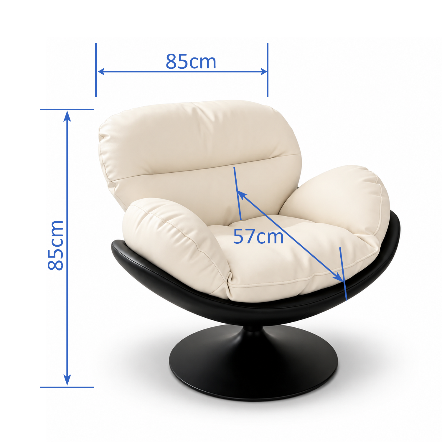 Modern Beige Swivel Accent Chair | Ergonomic Lounge Chair with Pillow Back Cushion, 360° Rotating Base & Premium PU Leather Upholstery