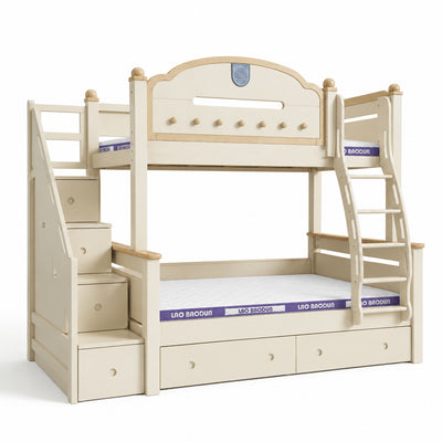 Kooka Living Lumi Kids Dream Castle Bunk Bed | Solid Wood Children’s Double Bunk Bed with Storage Drawers, Optional Stair Cabinet & Complimentary Mattress