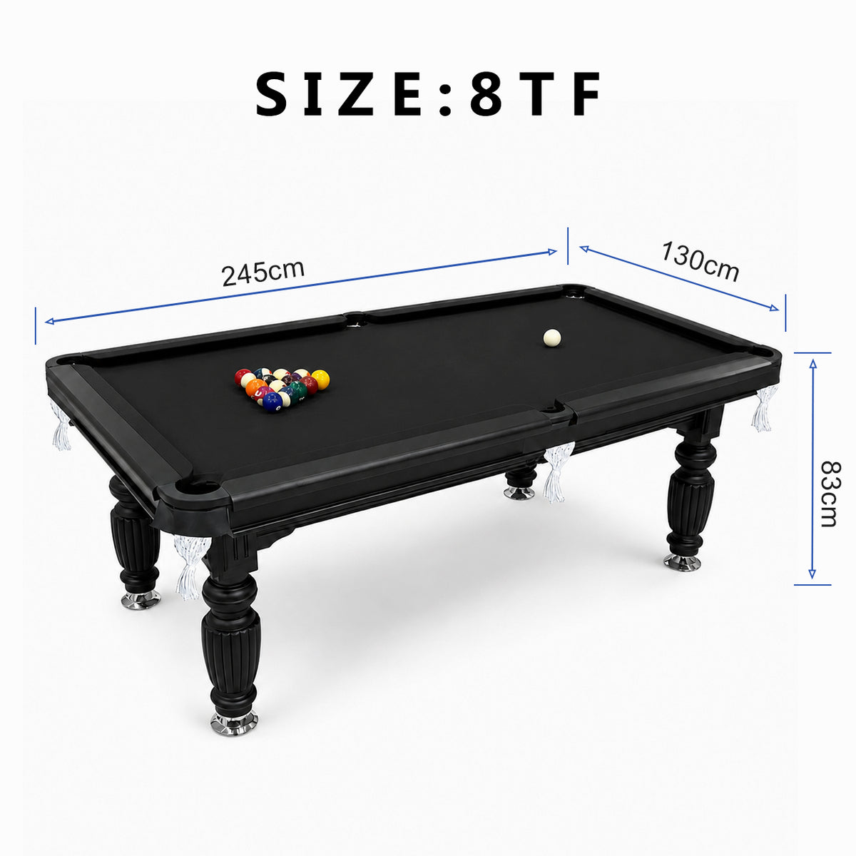 Kooka Living CueNova Prestige B8 8FT New Slate Billiard Table / Pool Table – Black Frame- White Billiards net port