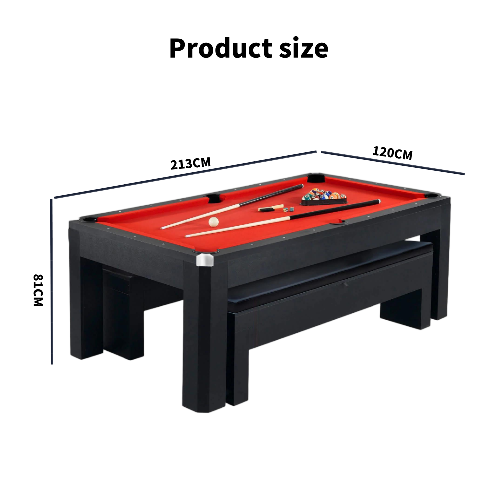 Majestic 3-IN-1 MDF Pool Table 7FT | Dining & Table Tennis Combo with Benches