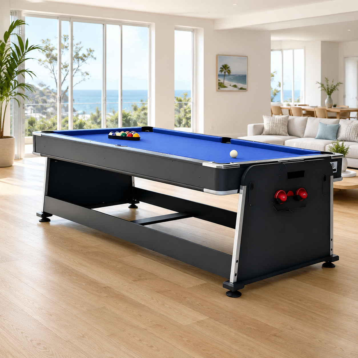 8FT 4-in-1 Multi-Functional Game & Dining Table with Pool, Table Tennis & Air Hockey