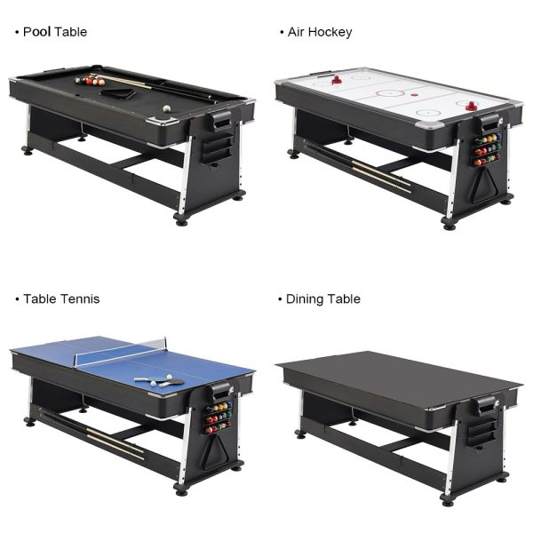 7FT 4-IN-1 Multi-Functional  Convertible Table / Pool Table – BLACK/WALNUT/WHITE