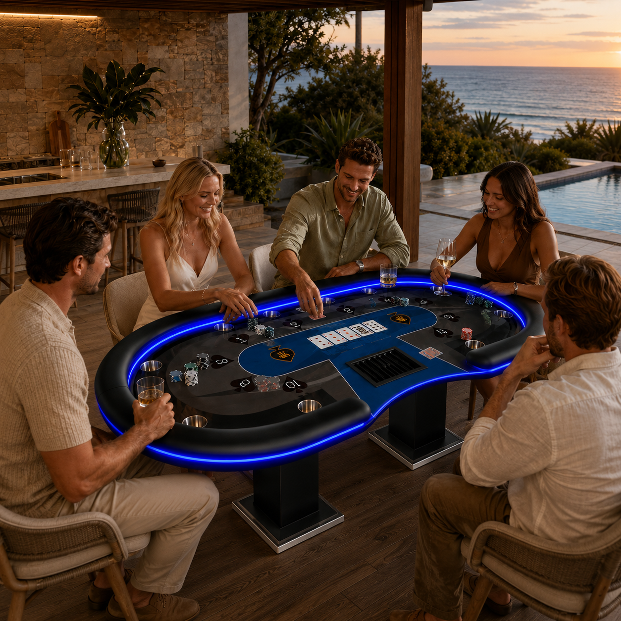 10-Player LED Poker Table for Home Game Rooms & Clubs